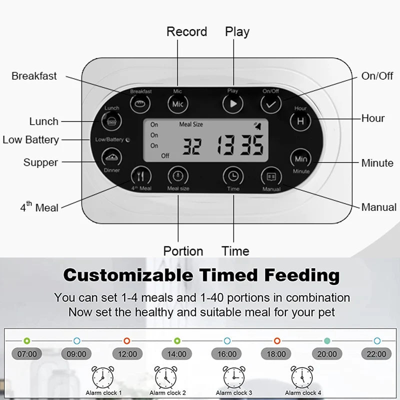 Revolutionary Smart Cat and Dog Feeder: Automatic Timing Dispenser with Voice Recorder and Stainless Steel Bowls
