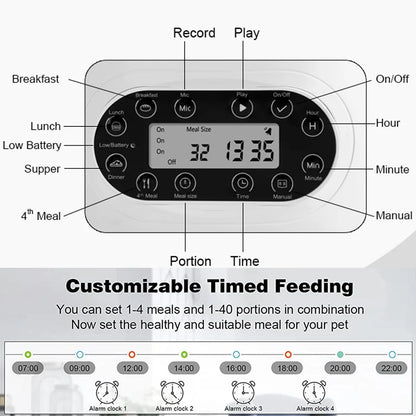 Revolutionary Smart Cat and Dog Feeder: Automatic Timing Dispenser with Voice Recorder and Stainless Steel Bowls