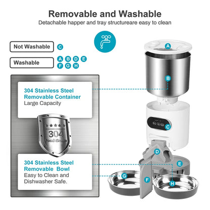 Revolutionary Smart Cat and Dog Feeder: Automatic Timing Dispenser with Voice Recorder and Stainless Steel Bowls