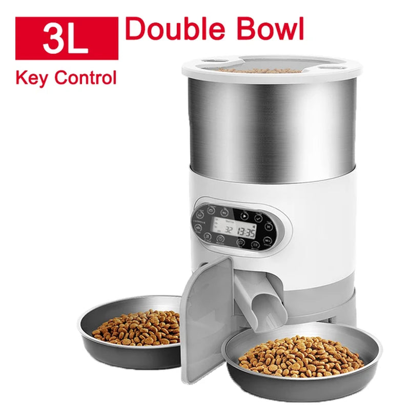 Revolutionary Smart Cat and Dog Feeder: Automatic Timing Dispenser with Voice Recorder and Stainless Steel Bowls