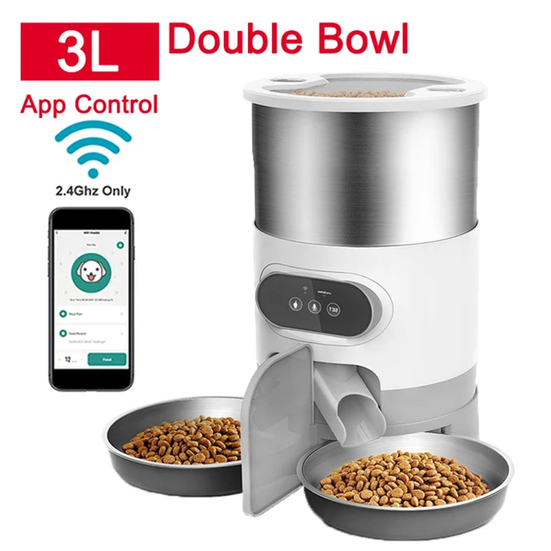 Revolutionary Smart Cat and Dog Feeder: Automatic Timing Dispenser with Voice Recorder and Stainless Steel Bowls
