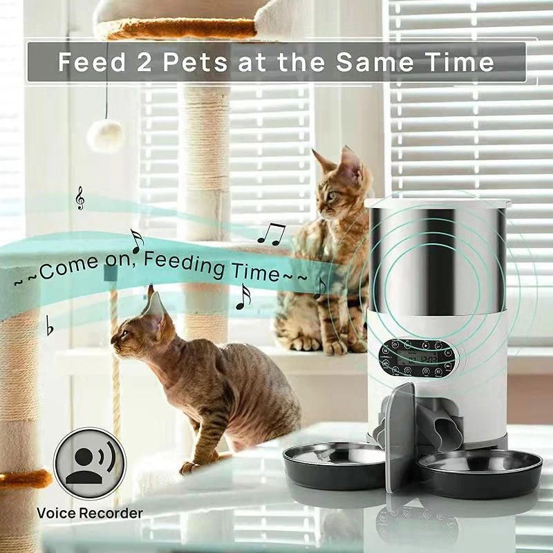 Revolutionary Smart Cat and Dog Feeder: Automatic Timing Dispenser with Voice Recorder and Stainless Steel Bowls
