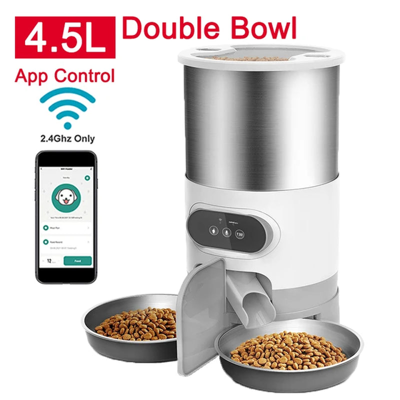 Revolutionary Smart Cat and Dog Feeder: Automatic Timing Dispenser with Voice Recorder and Stainless Steel Bowls
