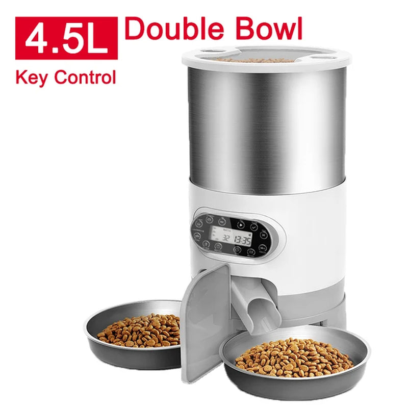Revolutionary Smart Cat and Dog Feeder: Automatic Timing Dispenser with Voice Recorder and Stainless Steel Bowls
