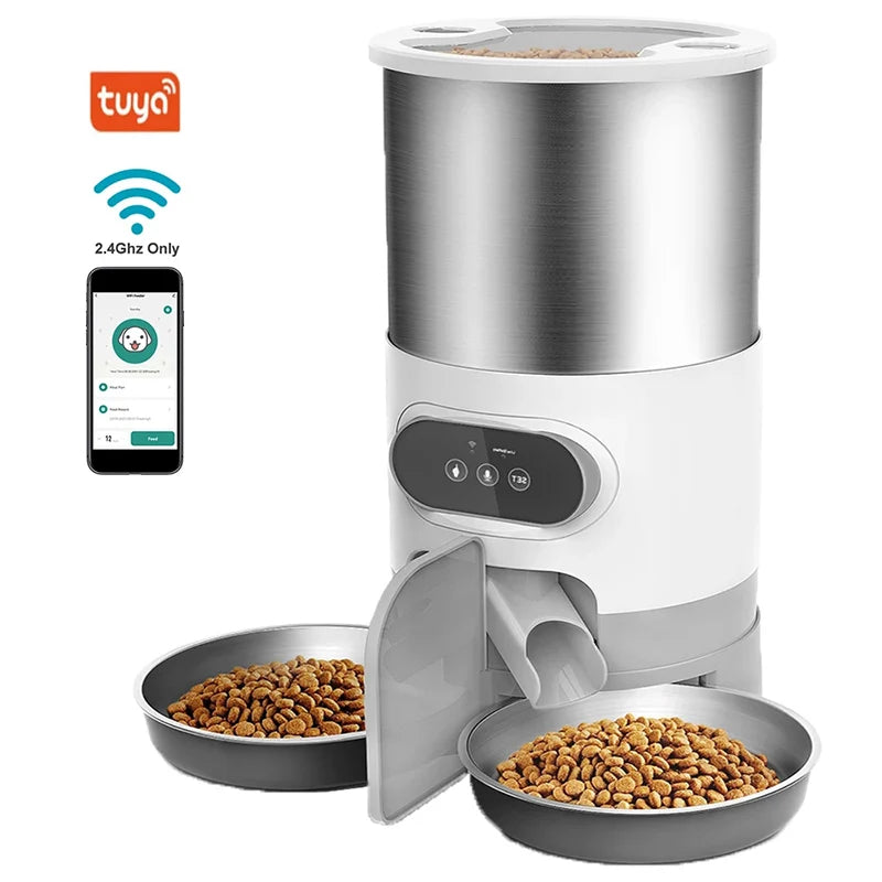 Revolutionary Smart Cat and Dog Feeder: Automatic Timing Dispenser with Voice Recorder and Stainless Steel Bowls